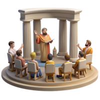 impressive contemporary An ancient Greek philosopher lecturing to his students in an open-air amphitheater, bathed in the warm sunlight. Classical, realistic style high quality png