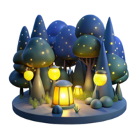 dramatic artistic A group of fireflies illuminating a dark forest at night. Magical realism style high resolution png