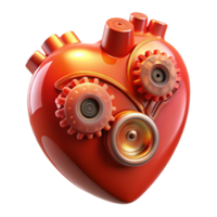serene traditional A close-up of a mechanical heart, its gears turning slowly, lit by a pulsating red light. Biomechanical and surreal style authentic png