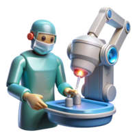 magnificent artistic A robotic surgeon performing a delicate procedure with laser tools, illuminated by a focused, surgical light, rendered in a hyperrealistic, medical illustration style premium png