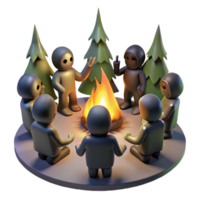 serene creative A group of shadowy figures chanting around a bonfire in a dark forest. Firelight casting flickering shadows. Cult horror, folk horror style authentic png