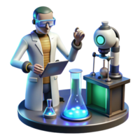 vibrant creative A robotic scientist conducting an experiment in a high-tech laboratory, illuminated by the glow of monitors and equipment. Scientific illustration style 4K png