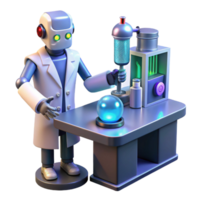 impressive contemporary A robotic scientist conducting an experiment in a high-tech laboratory, illuminated by the glow of monitors and equipment. Scientific illustration style exclusive png