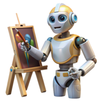 extraordinary vintage A robotic artist painting a portrait, its brushstrokes precise and delicate, under gallery lighting. Impressionist style high resolution png