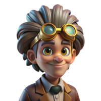 extraordinary abstract Portrait of a quirky inventor with goggles and wild hair, illuminated by the glow of a contraption, in a steampunk style premium png