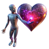 impressive creative A translucent, humanoid figure composed of stardust, reaching towards a giant, pulsating heart, bathed in the ethereal glow of a supernova, Cosmic Horror style authentic png