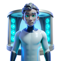 elegant creative A genetically modified human with glowing blue eyes and bioluminescent tattoos standing in a sterile laboratory. Clinical, fluorescent lighting. Biopunk style authentic png