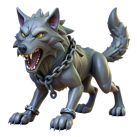 beautiful classic A fierce Norse Fenrir, monstrous wolf bound by Gleipnir, struggling against his chains. Dark fantasy style, dramatic lighting premium png