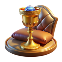 wonderful creative An ornate, jewel-encrusted chalice resting on a velvet cushion, illuminated by a divine, golden light, in a Byzantine icon style high quality png