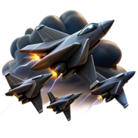 extraordinary rustic A squadron of sleek, black fighter jets soaring through a storm-ridden sky, lightning illuminating their silhouettes, dramatic lighting, digital art style high quality png