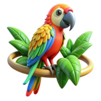 impressive classic A colorful macaw perched on a rainforest vine, rendered in a vibrant, illustrative style with intricate patterns premium png