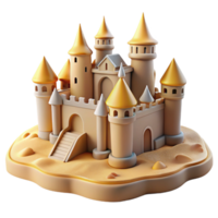 wonderful abstract Sandcastle city, intricate towers and walls, beach setting, golden sunlight, realistic rendering premium png