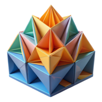 sereno moderno origami arquitetura, guardada papel estruturas, intrincado geométrico padrões, colorida projeto, digital arte profissional png