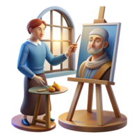 vibrant traditional A Renaissance artist painting a portrait in their studio, bathed in natural light streaming through a large window. Realistic, Renaissance style high resolution png