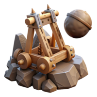wonderful contemporary A medieval siege engine hurls a massive boulder at a castle wall. Dramatic action scene, historical fantasy style 4K png
