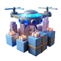 stunning rustic A robotic delivery drone carrying a package through a bustling cityscape, illuminated by the city lights. Drone photography style professional png