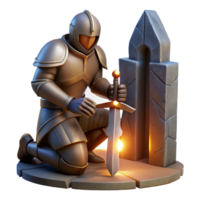 wonderful minimalist A grizzled, battle-hardened knight kneeling before a stone altar, clutching a broken sword, lit by a dramatic, chiaroscuro light, in a Rembrandt style professional png