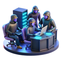 extraordinary modern A group of rebels hacking into a government mainframe, illuminated by the glow of computer screens, cyberpunk and action-packed, authentic png