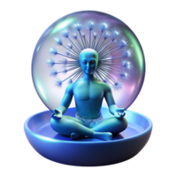 dramatic abstract A solitary figure with bioluminescent skin, meditating within a giant dandelion seedhead, lit by the ethereal glow of a nebula, Art Nouveau style detailed png