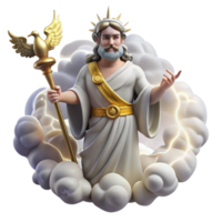 serene creative A regal Roman Jupiter holding a lightning bolt, surrounded by swirling clouds and eagles. Classical style high quality png