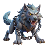 vibrant vintage A fierce Norse Fenrir, monstrous wolf bound by Gleipnir, struggling against his chains. Dark fantasy style, dramatic lighting detailed png