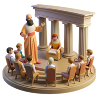 dramatic rustic An ancient Greek philosopher lecturing to his students in an open-air amphitheater, bathed in the warm sunlight. Classical, realistic style detailed png