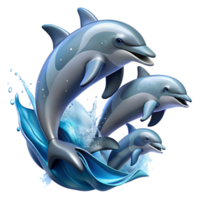 elegant abstract A group of dolphins leaping out of the ocean, dynamic and energetic, nature photography style high resolution png
