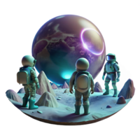 serene classic A group of astronauts exploring a desolate, alien planet, illuminated by the light of a distant nebula. Sci-fi, cinematic lighting 4K png