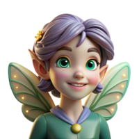 vibrant modern Portrait of a whimsical fairy with iridescent wings and a mischievous smile, lit by fireflies, in a fantasy illustration style original png