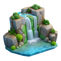 serene minimalist A cascading waterfall tumbling over smooth, moss-covered rocks into a crystal-clear pool. Romantic style high resolution png