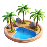 magnificent abstract A desert oasis with palm trees and a clear blue pool, vibrant and refreshing, photorealistic style high quality png