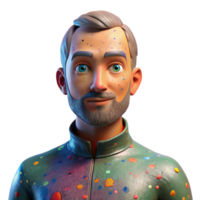 serene rustic Portrait of a passionate artist with paint splattered on their clothes, lit by natural light from a studio window, in an impressionistic style original png