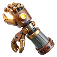 beautiful classic A complex steampunk prosthetic arm, crafted from polished wood, brass, and gears, illuminated by a single spotlight, photorealistic style detailed png