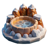 stunning classic A bubbling hot spring surrounded by snow-covered rocks, contrasting warm and cool tones, photorealistic rendering original png