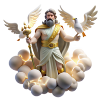 wonderful traditional A regal Roman Jupiter holding a lightning bolt, surrounded by swirling clouds and eagles. Classical style premium png