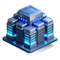 dramatic modern A futuristic data center filled with servers and blinking lights, illuminated by a cool, blue light, rendered in a technical, architectural style 4K png