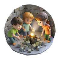 extraordinary rustic A group of children scavenging for scraps in a bombed-out building, lit by a single shaft of light from a hole in the ceiling. Gritty and realistic style original png