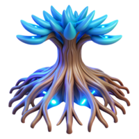 wonderful artistic Intricate root system of a giant redwood tree, glowing with bioluminescent blue light, viewed from below, ethereal and otherworldly, art nouveau style, high contrast exclusive png