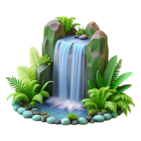 dramatic modern A cascading waterfall surrounded by lush green ferns, soft diffused lighting, photorealistic style genuine png