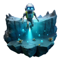 serene minimalist A robotic explorer descending into a deep ocean trench, illuminated by the faint glow of bioluminescent creatures. Underwater photography style professional png