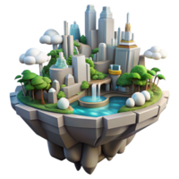 magnificent abstract Floating island city, interconnected platforms, waterfalls, lush vegetation, utopian vision, digital art, high resolution png