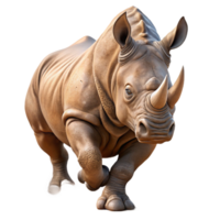beautiful abstract A powerful rhinoceros charging through the dust, captured in a dynamic, action shot with earthy tones high resolution png