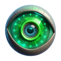 elegant modern A human eye overlaid with a digital HUD interface, glowing with a vibrant green light, rendered in a sci-fi, cinematic style genuine png