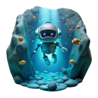 wonderful rustic A robotic explorer descending into a deep ocean trench, illuminated by the faint glow of bioluminescent creatures. Underwater photography style original png