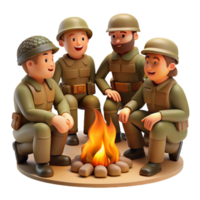 wonderful modern A group of soldiers huddled around a campfire, sharing stories and rations. Warm, intimate lighting, camaraderie style 4K png
