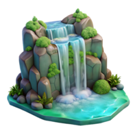 dramatic artistic A cascading waterfall tumbling over smooth, moss-covered rocks into a crystal-clear pool. Romantic style authentic png