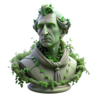 serene classic A decaying statue of a forgotten leader, overgrown with vines, symbolic of lost glory, soft green lighting original png