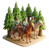 serene creative A group of pilgrims traveling on horseback through a dense forest, illuminated by dappled sunlight filtering through the trees, in a realistic style professional png