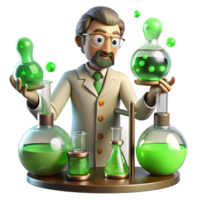 vibrant modern A scientist in a Victorian laboratory, surrounded by bubbling beakers and strange contraptions, lit by the eerie green glow of a Bunsen burner. Steampunk, detailed style high quality png