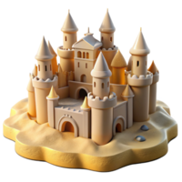 vibrant creative Sandcastle city, intricate towers and walls, beach setting, golden sunlight, realistic rendering high quality png